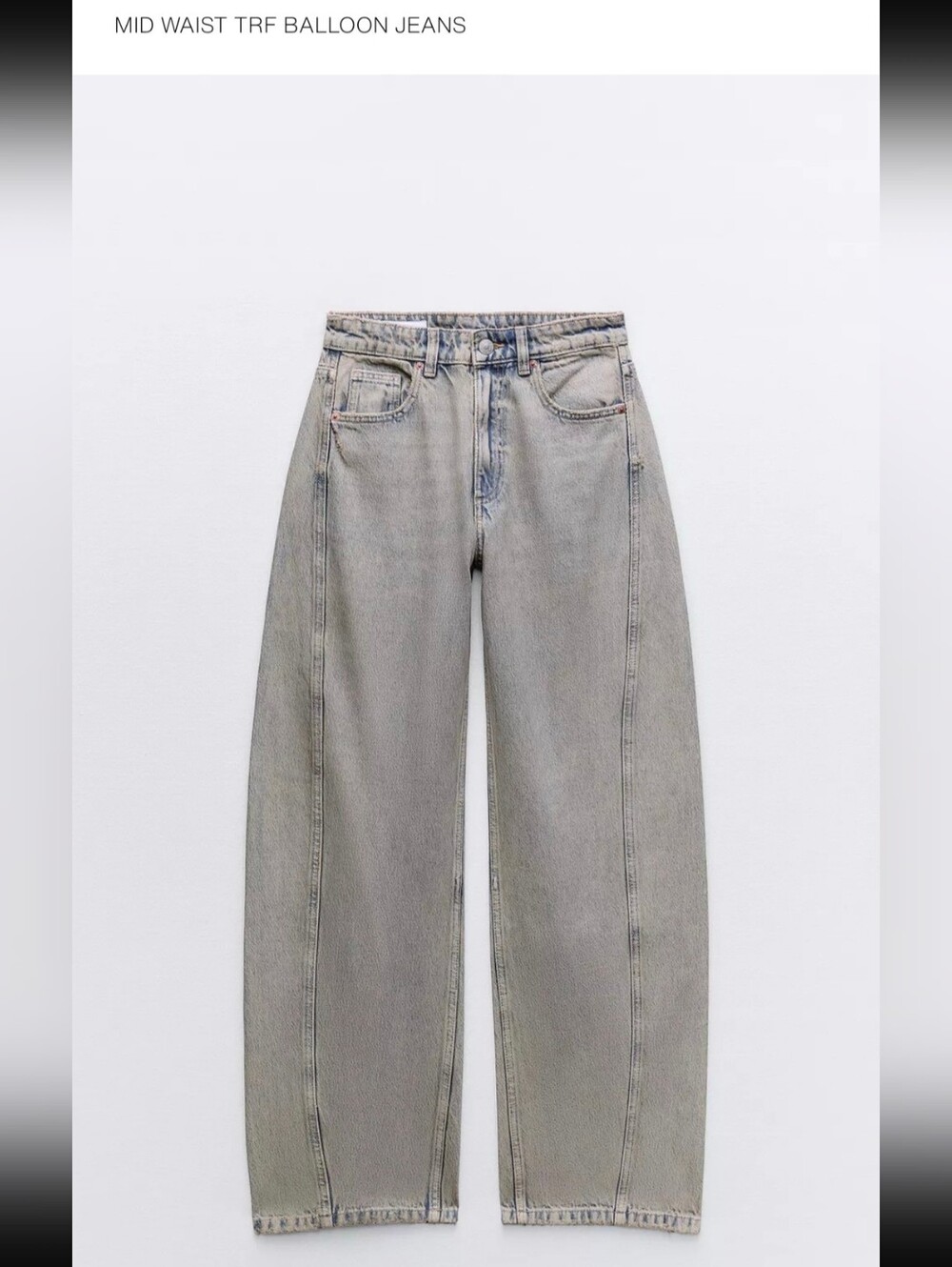 Zara Light Grey Mid Waist Balloon Jeans
